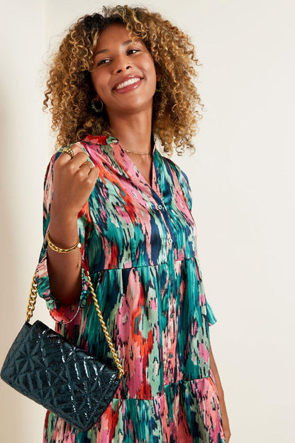 Metallic handtas met grote gouden ketting Paars PU