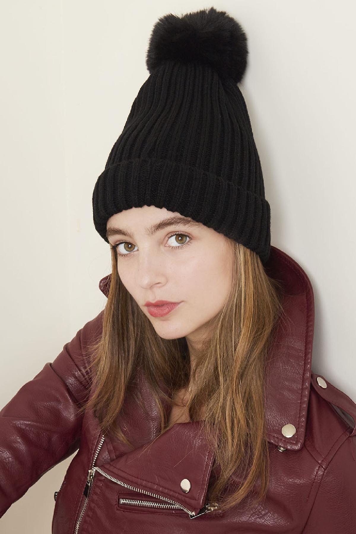 Beanie Furry Pompon Groen Acryl