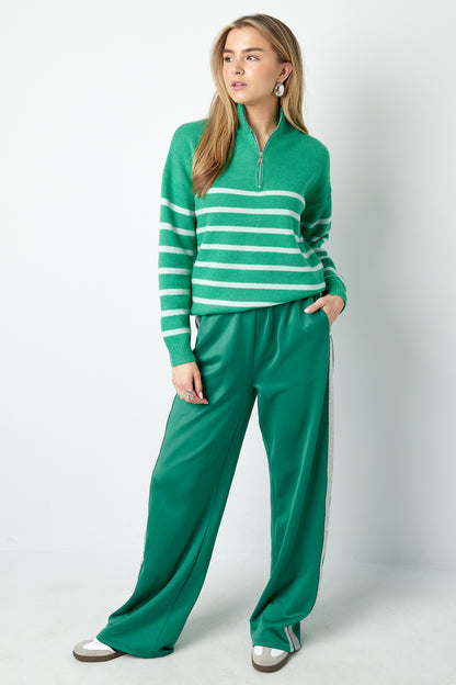 Gebreide trui strepen met rits - beige zwart - SM