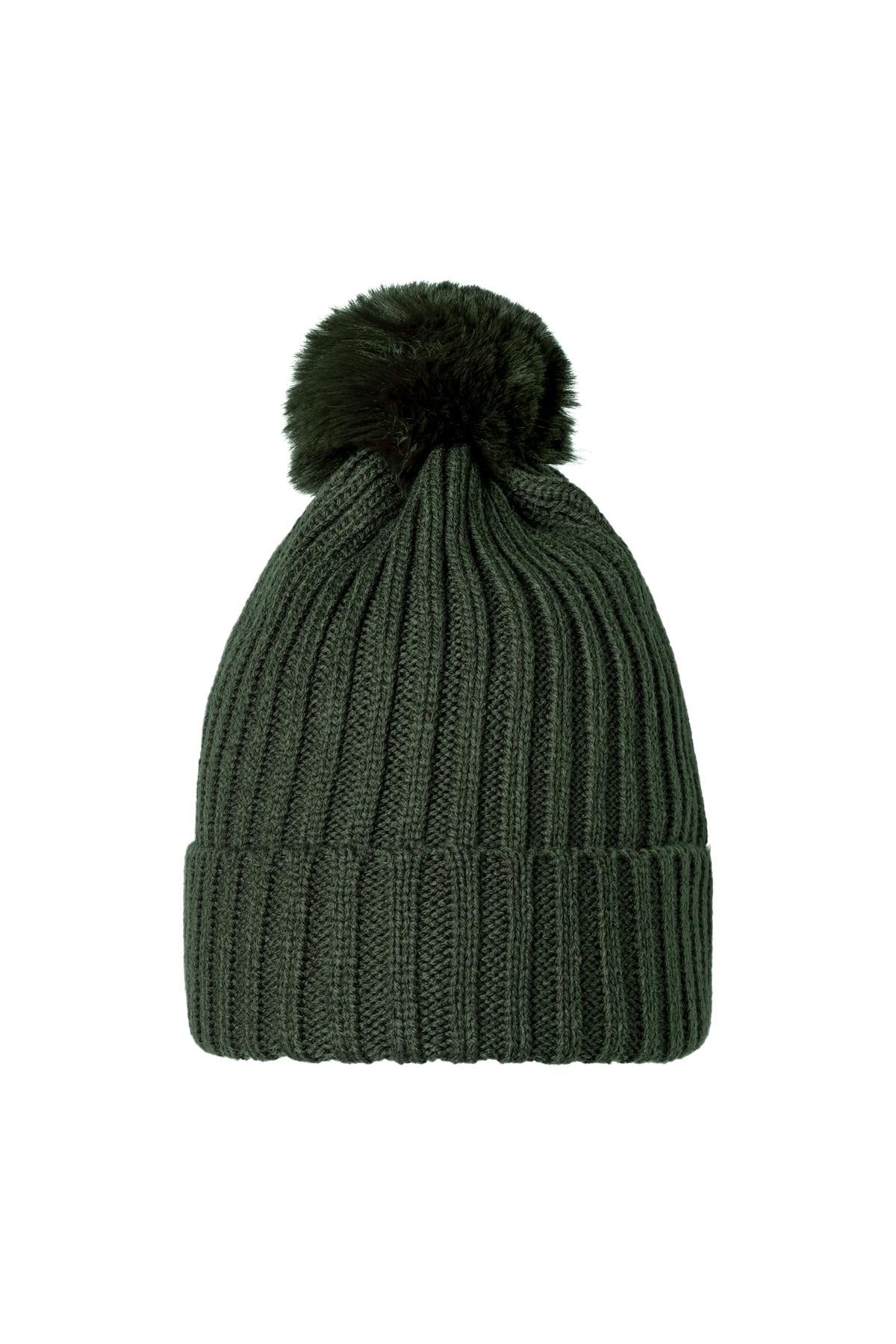 Beanie Furry Pompon Groen Acryl