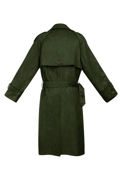 Klassieke trenchcoat suedine - groen S
