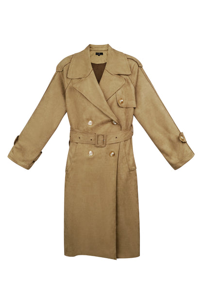 Klassieke trenchcoat suedine - groen S