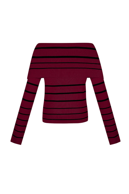 Gestreepte off shoulder top - Zwart & rood